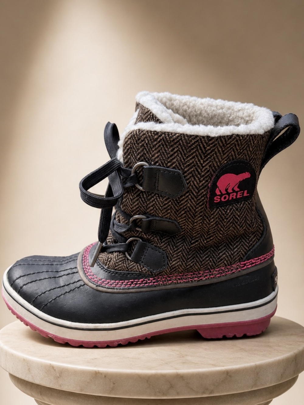 Sorrel Tivoli Herringbone Snow Boots Winter Ski Duck Rain Boot Brown Black Red 7
